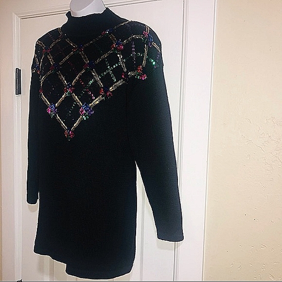 Celina Yang Bead & Sequin Hi-Neck Pullover Sweater M - Picture 7 of 10
